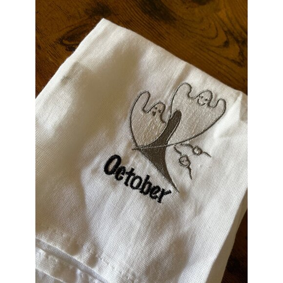 Embroidered Seasonal Linen Hand Towels Set Of 7 Featuring June-December Designs - Picture 7 of 12